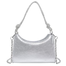 Milisente Women's Clutch Elegant Shoulder Bag Handbag Hobo Evening Bag Crossbody Clutch with Glitter Carry Strap, PU Silver