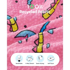 maamgic Boys Swim Trunks with Compression Liner Seersucker Swim Shorts Recycled Toddler Swimsuit Flamingo Pink 10/12