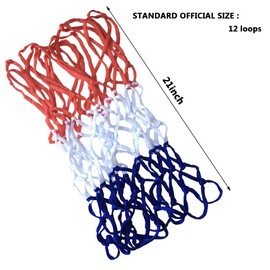 CKANDAY 2 Pack Heavy Duty Basketball Net Replacement, Red White Blue Standard Thick Nets for Rainproof Sunscreen All-Weather Indoor and Outdoor Pool Professional Competitions, 12 Loop Hoop Rims