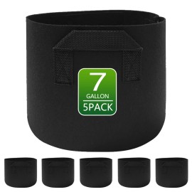 5-Pack 7 Gallon Heavy Duty Non-woven Planting Bags Breathable Handles Potato Vegetable Garden Planter  Felt Grow Bagscolor: Black, Sheet Size: 7 gallon
