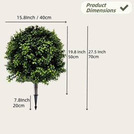 Artificial Boxwood Topiary Ball Tree with Ground Spike 27.5", Set of 2 Outdoor Faux Plants UV Resistant Fake Bushes Shrubs for Garden, Yard, Porch, Patio Decor