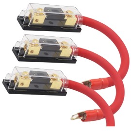 Audiotek Inline 200A ANL Fuse Holder with 1ft 0 Gauge Power Wire and O-Ring Gold Terminal to Protect Car Audio Amplifier from The Current (200A), Great for Car, Boat, RV, and Motorcycle (3 Packs)