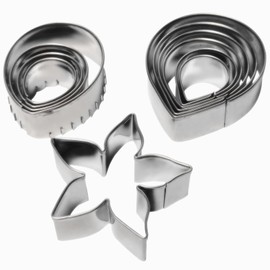 Rose Petal Fondant Cutters Set of 11 pcs, Stainless Steel Rose Flower Shaped Cookie Cutters Pastry Biscuit Baking Clay DIY Molds (Rose Petals + Leaf + Calyx)