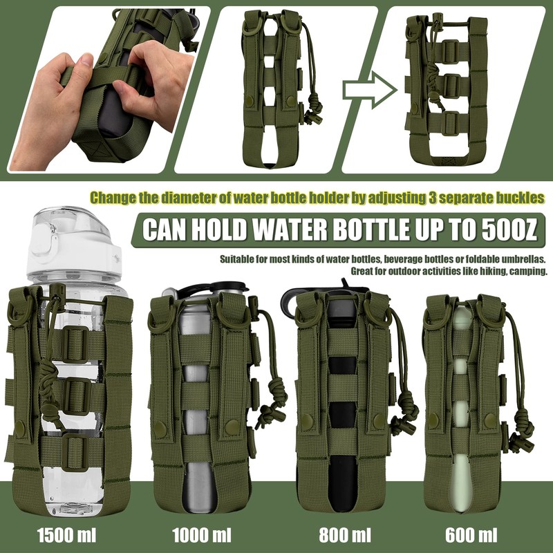IronSeals Tactical Water Bottle Pouch, Adjustable Drawstring Water Bottle Holder