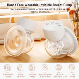 Hands Free Wearable Invisible Breast Pump Portable Painless Low Noise Electric Feeding Pump Modes Suction Levels with Large Display Screen for Home Office Travel