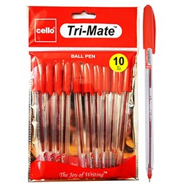 Cello Cristal Original Ballpoint Pens Medium Point Pack of 10 (Red, Pack of 10)