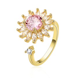 Anxiety Ring Spinner Rings Anti-Stress Ring Adjustable Fidget Rings Women Gold Plated Spinner Mood Ring Cubic Zirconia Sunflower Daisy Rings Style C