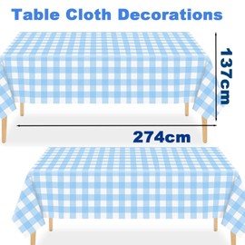 2pack Blue Gingham Checkered Table Cloth Party,137*274cm Wipe Clean Checkered PVC TableCloth Plaid Tablecloth Rectangular Light Blue Disposable Table Cover for Parties BBQ Picnic Birthday Wedding