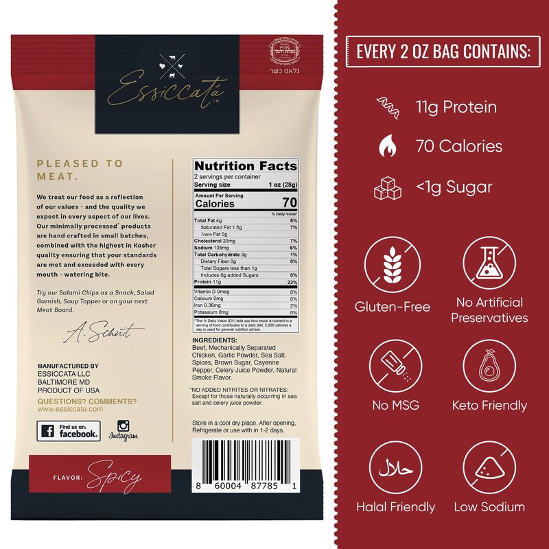 Meats Kosher Salami Chips - Sliced Sausage, Charcuterie Meat -