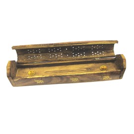 Handmade Wooden Brown Incense Stick Holder Burner Storage Coffin Box - Ash Catcher With Brass Inlay -Home Utilities & Accessories -Meditation - FREE + 20 sticks Assorted Design