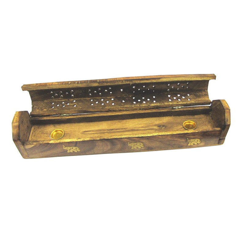 Handmade Wooden Brown Incense Stick Holder Burner Storage Coffin Box