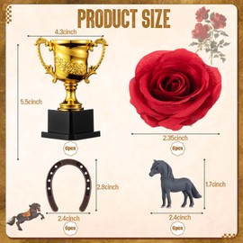 Roshtia 24 Pcs Kentucky Horsing Racing Party Decoration Derby Day Table Centerpieces Golden Trophy Horseshoe Red Rose and Horse for Horse Themed Birthday Party Favor Bulk