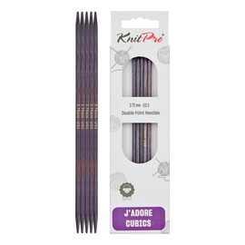 KnitPro J’Adore Cubics Double Pointed Knitting Needles Sets of 5 – Wooden Pins for Socks Hats Mittens Short Round Knitting – 20cm x 3.75mm, 26-1910101516, Purple
