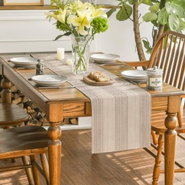Striped Table Runner 40 x 180 cm Beige Brown Modern Runner Table Washable Linen Farmhouse Rustic Retro Cream Table Runner Country House Style for Spring Summer Outdoor Decorative Tablecloth