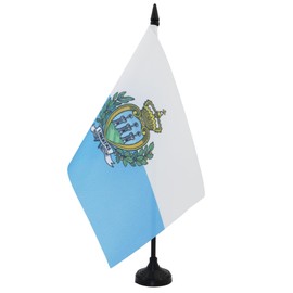 San Marino Table Flag 5'' x 8'' - Sammarinese Desk Flag 21 x 14 cm - Black plastic stick and base - Drapeau Saint Marin AZ FLAG