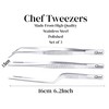 Professional Chef Plating Tweezers, 16cm/6.3-Inches Set of 3 (Straight, Curved