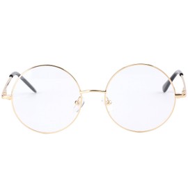 Agstum Vintage Round Prescription ready Metal Eyeglass Frame Clear Lens (Gold, 49mm)