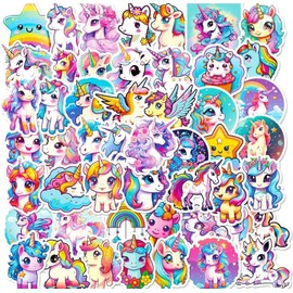 50 Unicorn Stickers for Children - for Water Bottle, Birthday Party Bag, Laptop, Scrapbook - Mini Cartoon Unicorns