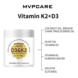 vitamina K2 200mcg + D3 10000iu 2 En 1 120 Cápsulas Deal Sabor Sin Sabor Mvpcare Life Extractos naturales puros Huesos y articulaciones, apoyo inmunitario