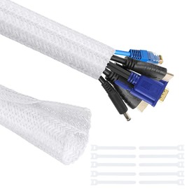 YIUTERA Organizador de Cables, Manguitos de Cable Cubre Cables Protector para Cables 10 Piezas Bridas Reutilizables Funda de Cable para Computadora PC Automotriz Cine casa（3M-16mm Blanco）