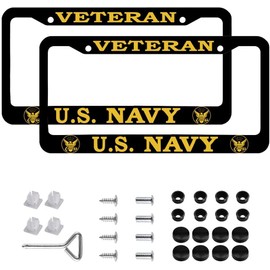 2 PCS for U.S. Navy License Plate Frames,Black Aluminum Retired License Plate Holder for USN Veteran License Plate Protection with Screw Set