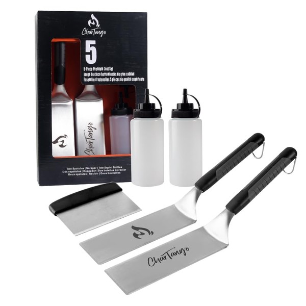 Stainless Steel Griddle Accessories Kit - 2 Spatulas, 2 Bottles