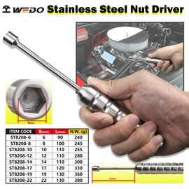 WEDO Hex Nut Driver Stainless Steel, 8mm Hex Head, Length 100mm, Anti-Corrosion, Rust Proof, Extremely Strong, Durable, DIN Standard, Die-forged