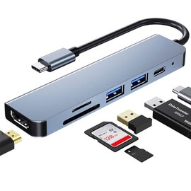Concentrador USB C, adaptador multipuerto USB C para MacBook Pro, 6 en 1, USB C a HDMI, compatible con portátiles USB C y otros dispositivos tipo C...