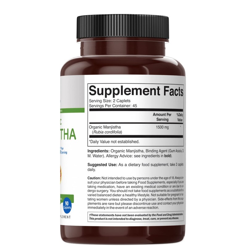 Brieofood Organic Manjistha 1500mg, 45 Servings, Vegetarian, Gluten Free, 90