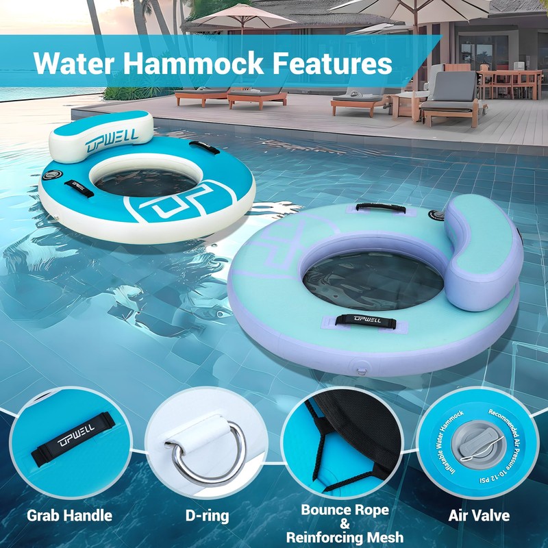 UPWELL Round Inflatable Pool Float Hammock with Backrest - Heavy