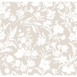 KUKANTST Khaki White Flower Leaf Peel and Stick Wallpaper Contact Paper Boho Wallpaper for Bedroom Bathroom Cabinets and Drawers Self Adhesive Removable Waterproof Vinyl Roll Thickend 17.3"x78"