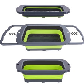 QiMH Colador plegable de silicona para colocar sobre el fregadero, 9 cuartos (8.5 litros), coladores de cocina extra grandes con asas extensibles, ver