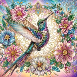 DOMROM Hummingbird Diamond Painting Kits for Adults, Birds Diamond Art Kits for Beginners, Flowers Gem Art Painting Kits, DIY 5D Diamond Dots Paint by Diamonds Arts and Crafts Home Decor 12x12 inch