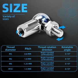 CS10 M6 L-shaped ball joint with bolt, M6 x 1.0 mm right-hand female thread, right-hand external thread, self-lubricating rod end bearing, threaded rod end bearing, spherical bearing, pack of 2