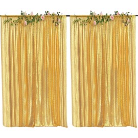 JYFLZQ Gold Sequin Backdrop Curtain 4x10ft(WxH) 2 Panels Glitter Sequence Backdrop for Parties Photo Booth Photography Background Drapes for Wedding Birthday Bridal Showers