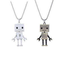 2 Pcs Retro Robot Pendant Necklace for Men, Punk Rock Movable Robot Necklace, Hip Hop Cool Jewelry Gift