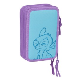 Stitch Sweet School Pencil Case with 36 Utensils, Pencil Case for Kids, Ideal for Children from 5 to 14 Years, Comfortable and Versatile, Quality and Resilience, 12.5 x 5.5 x 19.5 cm, Blue/Purple,