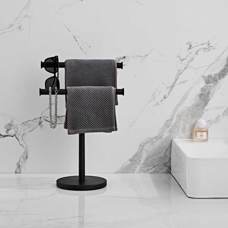 Black Hand Towel Holder Stand, Double T-Shape Hand Towel Stand