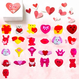 Amyang 24Pcs Valentines Day Mochi Squishy Toys Squishies for Kids School Class Classroom Valentines Day Cards Gifts Prizes Party Favors