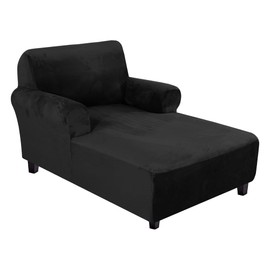 H.VERSAILTEX Velvet Chaise Lounge Cover High Stretch Chaise Chair Cover for Living Room Soft Chaise Slipcovers with Arms Luxury Velvet Chaise Lounge Dog Covers, Machine Washable, Black