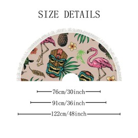 Christmas Tree Skirt Tropical Flamingo Turtle Pineapple Tiki Mask Plush Xmas Tree Skirt with Tassels Christmas Holiday Decoration Ornament for Festive Party Indoor Outdoor Decor 48inch