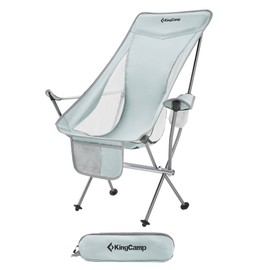 KingCamp Lightweight Padded Highback Folding Lounge Chair with Cupholder, Side Storage Pocket, and Carry Bag for Indoor or Outdoors, Grey
