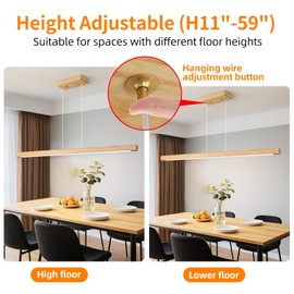 Modern Wooden Pendant Light, 39IN White Ash Wood Chandelier with Remote Control 3000k-6500K Adjustable Color Temperature，Aluminum Island Lighting Lamp for Dining Room, Living Room A