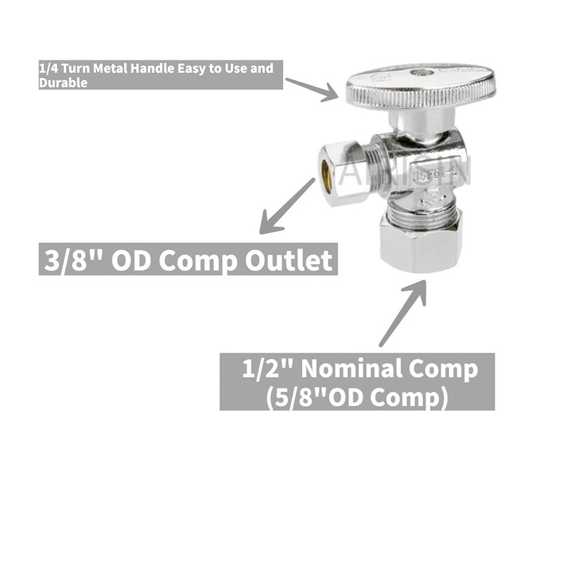 AIRISIN 1/4 Quarter Turn Brass Angle Stop Valve 1/2" NOM