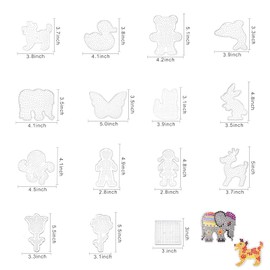 Wekuw Ironing Beads Plates, Pack of 15 Ironing Beads Templates Ironing Beads Stencils Pegboards Set with 15 Ironing Paper for Children Gift Boys Girls