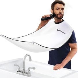 DOEPSILON Beard Bib Apron, Beard Bib Hair Catcher for Shaving, Non-Stick Beard Shave Cape, with 4 Suction Cups, Grooming Accessories for Men, Gifts for Men Husband Father (White)