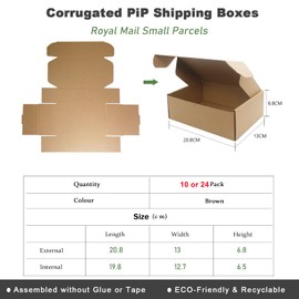 Corrugated Cardboard Shipping Boxes, 208×130×68mm Royal Mail Small Parcel PiP Postal Boxes, Brown Packaging Mailing Boxes for Business, Posting, Storing or Gift (Pack of 10)