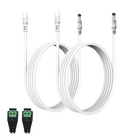 LONNKY 2 Pack 17FT 5M DC Power Extension Cable 5.5mm x 2.1mm, Universal DC 12V Power Extension Cable for Security Camera, LED Strip, CCTV IP Surveillance (2 Pack, White)