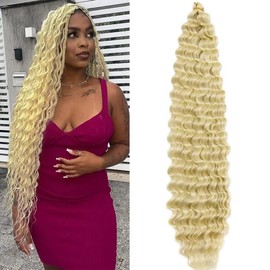 Datanala Ocean Wave Crochet Hair 30 inch Deep Wave Curly Crochet Hair 1pack Deep Curly Braiding Hair Extensions Long Braids Deep wave Synthetic hair for Black Women (30inch, 613)