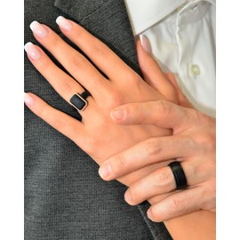 Rinfit Matching Silicone Rings for Couples - Silicone Wedding Bands Sets for Him and Her - Couple Rings Set - Oversized Metal Framed Emerald/Pear & Infinity, Women 8 & Men 11, Silicone